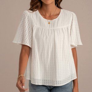 White Flutter Sleeve Round Neck Blouse
